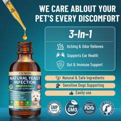VICSOM ear-health for dogs improving odor and wax balance with regular use.