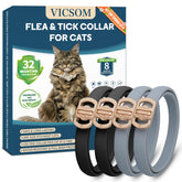 VICSOM flea collar for cats in black and grey, 4-pack for extended protection.
