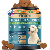 VICSOM beef-flavored flea chews in a bottle for easy daily use.