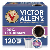 Victor Allen's Coffee 100% Colombian pods box for convenient single-serve mornings.
