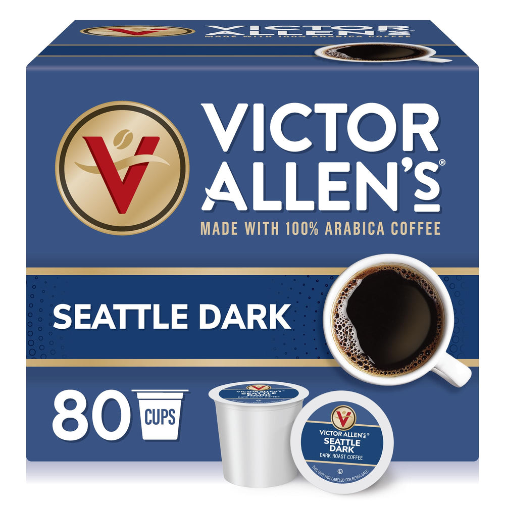 Victor Allen's Seattle Dark pods boxed for quick single-serve coffee.