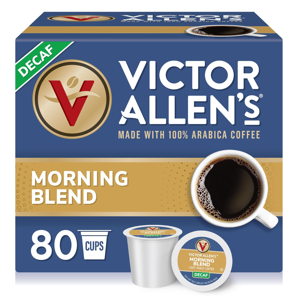 Victor Allen's decaf Morning Blend pods box for easy daily decaf option.