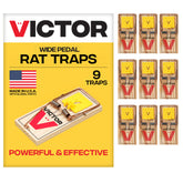 Victor M205-9 wide pedal trap closeup with pre-baited trigger for fast catches.