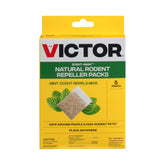 Victor M805 Scent-Away pack closeup showing peppermint sachet releasing scent.