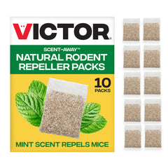 Victor Scent-Away pouches close-up with peppermint oil granules for deterrence.