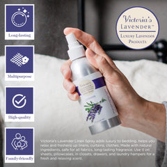 Victoria's Lavender pillow mist delivers soothing lavender aroma for peaceful naps.