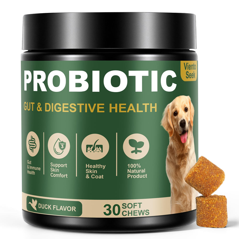 VientoSeek dog probiotics duck flavor bottle supports balanced digestion and immune health.