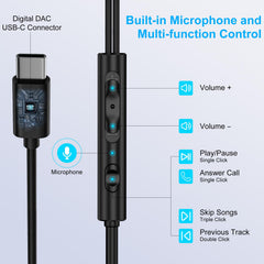 VIFIGEN USB-C wired earbuds with ergonomic in-ear fit for comfortable extended wear.