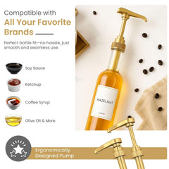 VIGOR PATH 2-Pack Gold Syrup Pumps pouring action shows controlled flow