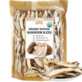 VIGOROUS MOUNTAINS organic shiitake sliced packaging shows fresh, all-natural ingredients ready for easy meals.
