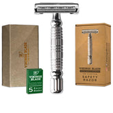 Vikings Blade Chieftain razor handle offers balanced grip for precise shaving.