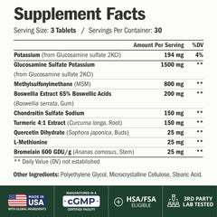 Vimerson Health Glucosamine-Chondroitin-MSM tablets close-up showing easy-to-swallow form.