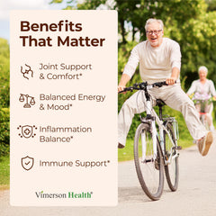 Vimerson Health turmeric with 95% curcuminoids in capsule view for joint comfort.
