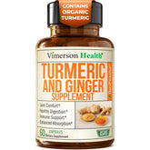 Vimerson Health turmeric curcumin ginger bottle front promotes joint comfort and daily activity