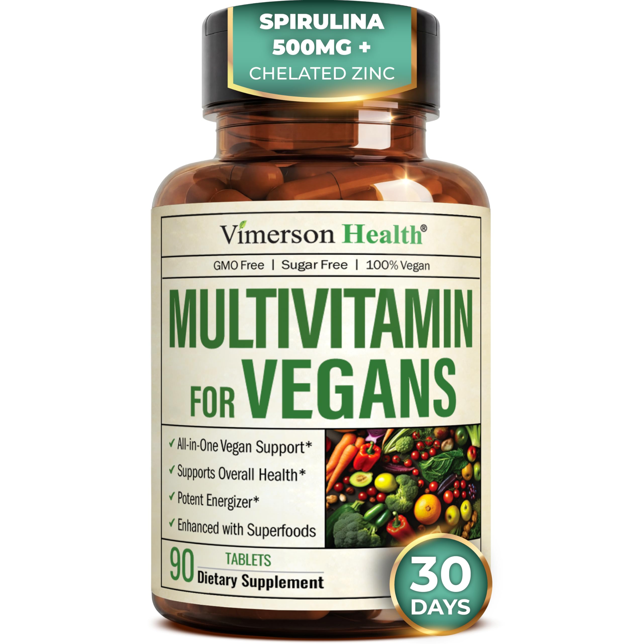 Vimerson Health vegan multivitamin bottle supports steady daily energy
