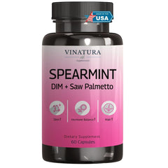 VINATURA Spearmint Leaf Capsules bottle on a clean surface suggesting hormonal balance support