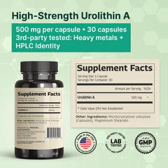 VINATURA Urolithin A capsules closeup highlighting easy-to-swallow form.