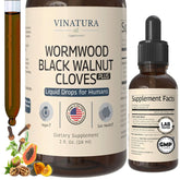 VINATURA wormwood, black walnut, cloves liquid bottle pour for a gentle cleanse concept