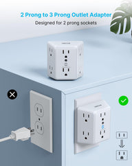 VINTAR wide-spaced six-outlet extender side angle for clutter-free power