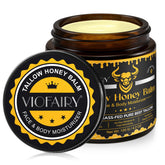 VIOFAIRY Beef Tallow Honey Balm jar shows a rich texture ideal for deep hydration.