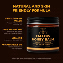 VIORY Tallow and Honey Balm ingredients close-up highlighting grass-fed tallow