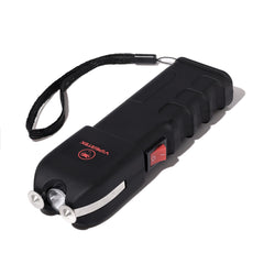 VIPERTEK VTS-989 stun gun with LED flashlight in hand.