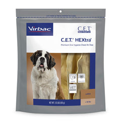 Virbac C.E.T. HEXTRA chews in a bag designed for daily dog dental care.