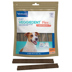 Virbac VeggieDent Flex small dog bag showing 30 chews for daily dental care.