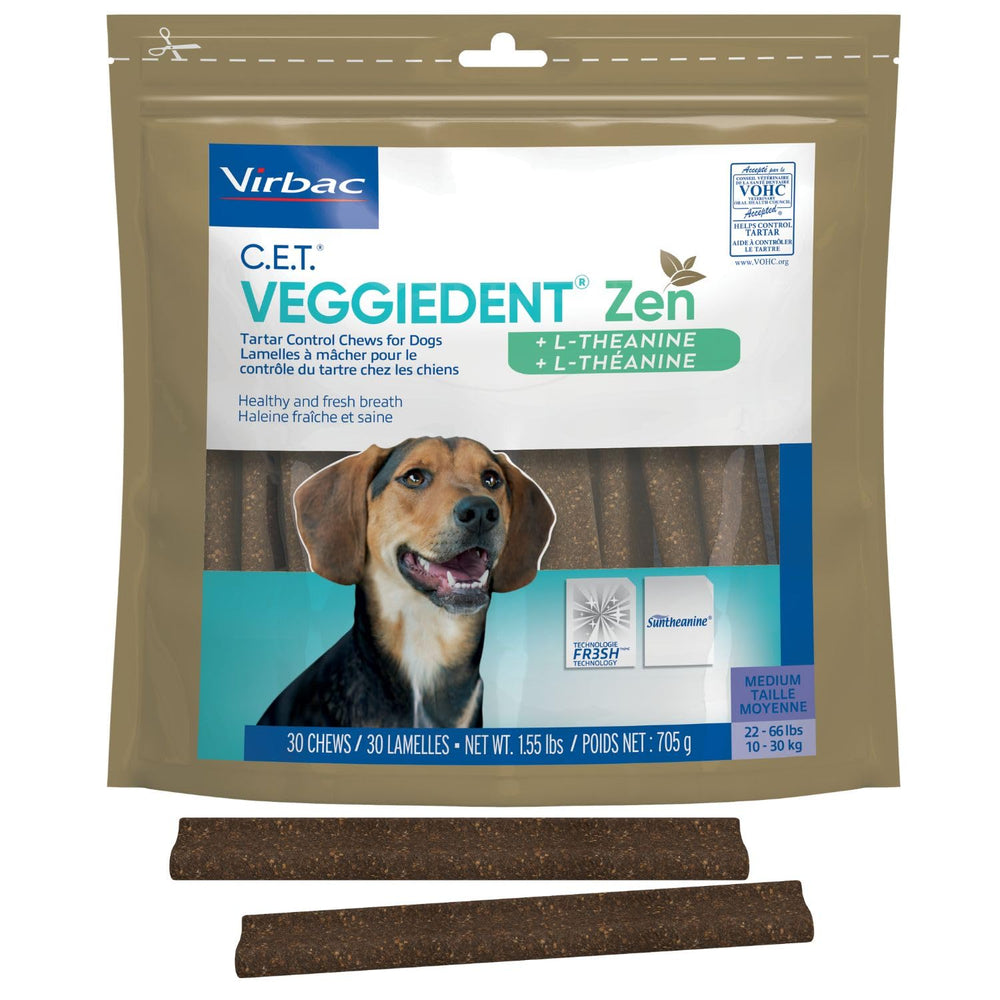 Virbac VeggieDent Zen medium dog chews front view for dental care and fresh breath