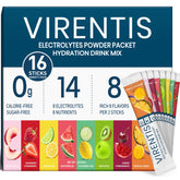 VIRENTIS 16-sticks electrolytes packets close-up for fast hydration on the go.