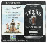 Virgil's Root Beer 4-pack cans, front view, crisp, classic flavor for gatherings.