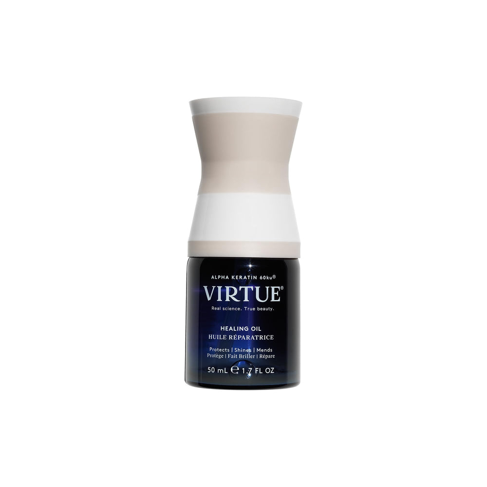 VIRTUE Healing Oil bottle with shake-action ready for activation and lightweight nourishment