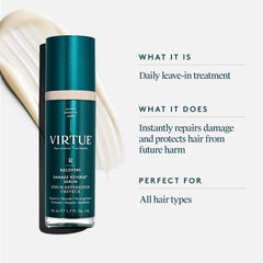 Cream-to-serum texture of VIRTUE Recovery Damage Reverse Hair Serum on hair