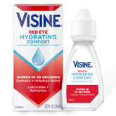 Visine red eye bottle close-up showing fast relief