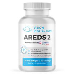 Vision Protection AREDS 2 bottle label shows the trusted eye vitamin for daily ocular support.