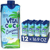 Vita Coco coconut water bottle on a tropical backdrop showing refreshing taste and hydration