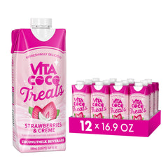 Vita Coco Treats pink strawberry coconut milk bottle for a refreshing dairy-free treat.