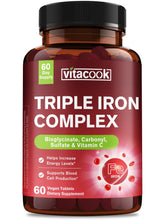 Vitacook iron supplement bottle close-up highlighting daily dose for energy support