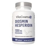VitaCosmoX Diosmin Hesperidin 1200mg bottle cap close-up; potential leg comfort support.