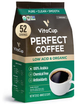 VitaCup Perfect Low Acid Ground Coffee Bag, smooth, clean flavor ideal for a gentle morning cup.