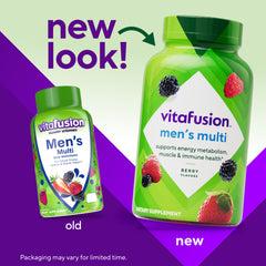 Close-up of Vitafusion bottle label highlighting vitamins A, C, D for immune support
