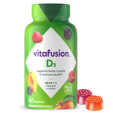 Vitafusion Vitamin D3 Gummies peach flavor close-up highlighting tasty immune support.