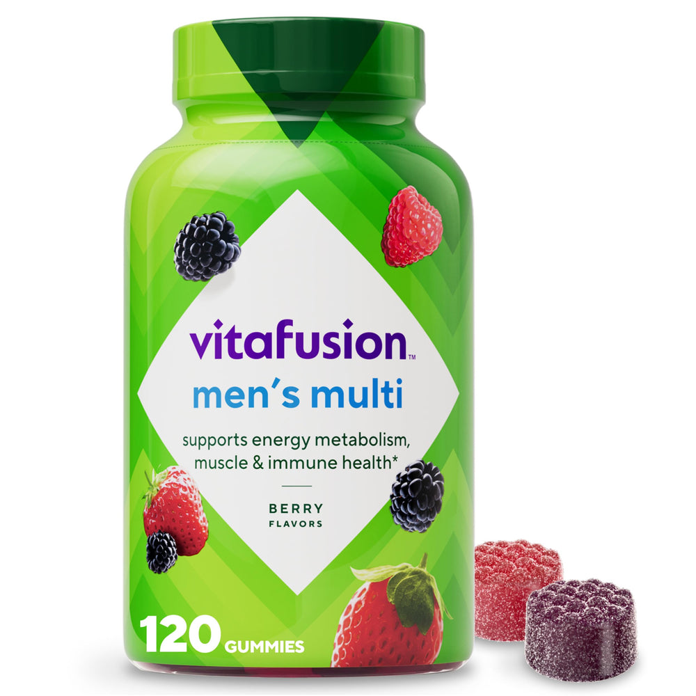 Vitafusion men's gummy bottle with berry flavor supports daily wellness