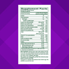 Natural raspberry lemon flavors highlighted on the Vitafusion Prenatal Gummies label