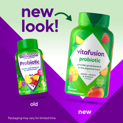 Vitafusion probiotic gummies peach bottle offering a fruity, convenient daily option.