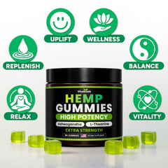 Close-up of VitaGrade gummies highlighting chewy texture and zero sugar formulation for calm moments