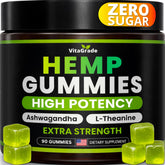 VitaGrade Hemp Gummies Zero Sugar packaging showing premium quality and convenience for daily use