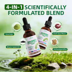 VitaHarbor 4-in-1 Soursop Bitters label closeup highlights organic ingredients.