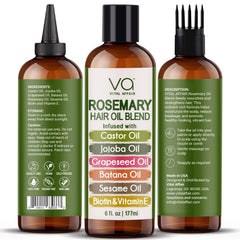 VITAL AFFAIR rosemary oil pour demonstrates easy application for quick hair care routines.