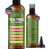 VITAL AFFAIR Tea Tree Oil hair bottle on wood promotes scalp balance.